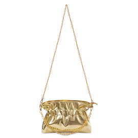 KKXIU Evening Clutch Purses for Women Shiny Metallic Solid Color Crossbody Bag with Chain Strap Elegant Party Wedding Handbag, Gold