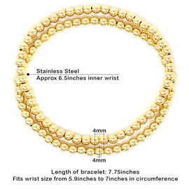 by you Stainless Steel Gold Silver Beaded Ball Bracelets for Women Stretchable Elastic Bracelet Set (4mm 2pcs - Gold)