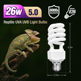 Leoterra Turtles UVB Light 26w 5.0 UVB Light Bulb for Reptiles Tank Accessories UVB Bulb for Turtles and Tropical Terrarium UVB Lighting. Long Lasting UVB Lamp Easy to Install (26W 5.0)