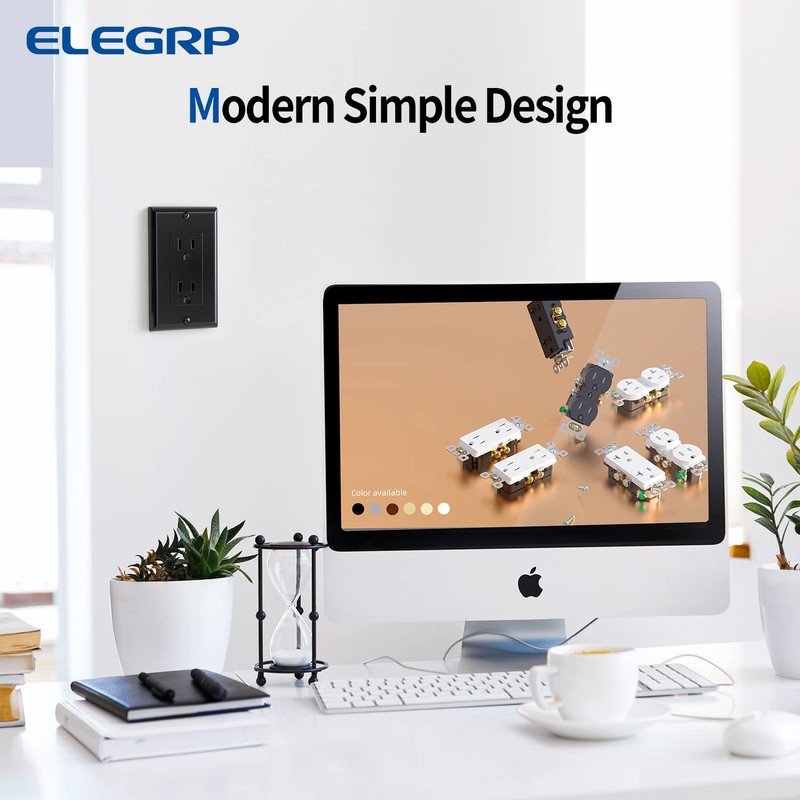 ELEGRP Decorator Receptacle, 15A 125V Standard Electrical Wall Outlet, 2
