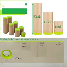 Paint Masking Paper , 6 Pack Tape and Drape Painters Paper, Assorted Size Masking Paper for Painting Car and Auto Body,Floor Protection, Wall Covering(6 rolls of Masking Paper and 3 rolls of Tape) | Yudahgan