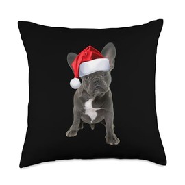 French Bulldog Puppy Santa Hat Cute Frenchie Christmas Dog Throw Pillow