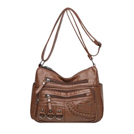 LassZone Women‘s Leather Handbag Multi-Pocket Crossbody Bag Waterproof Hobo Shoulder Bag Messenger Bags with Adjustable Shoulder Strap