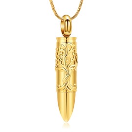 Minicremation Bullet Urn Necklaces for Ashes Tree of Life Stainless Steel Memorial Cremation Jewelry for Loved One's Ashes Pendant Jewelry for Pet/Human, Stainless Steel, No Gemstone