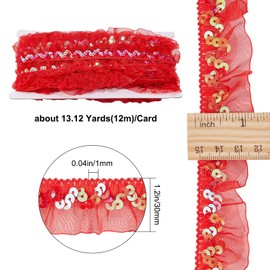 GORGECRAFT 12 m x 30 mm Satin Organza Red Pleated Border Lace Ruffled Mesh Fabric Stretch Ruffle Tape 1-1/8 Inch Elastic Edges Fibre Edge Trimmings for Fabrics Sewing Crafts Embroidered Appliques