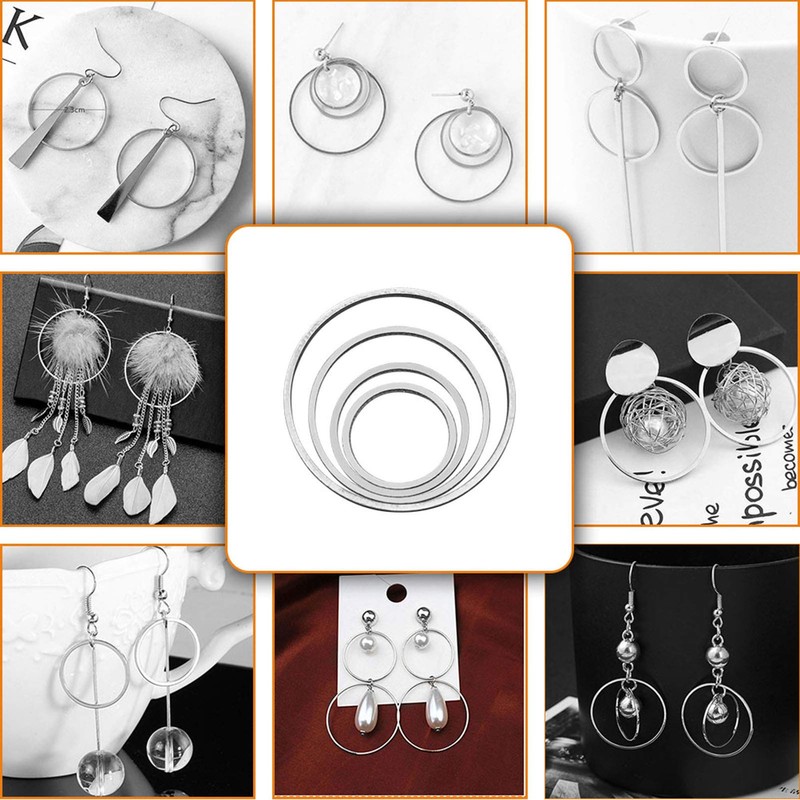70pcs Earrings Beading Hoop Earring Finding Silver Round Earring Circle