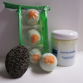 Bubble Bath Truffles: Cucumber/Melon 3 Pack Bath Truffles, 32 oz Cucumber/Melon Dry Salt Scrub, Pumice Stone by Dead Sea Spa Care, Bubble Bath, Bubble Truffles, Bath Bombs