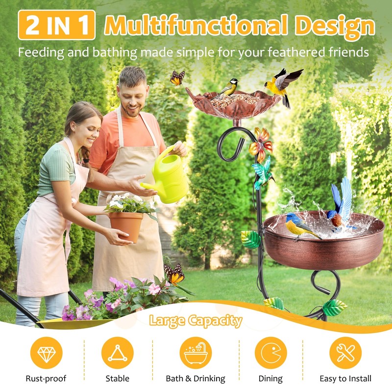 YOFOVI 2 In 1 Bird Bath for Outside, Freestanding Large