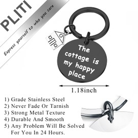 PLITI Camping Gift Cottage Key Chain Vacation House Keychain The Cottage is My Happy Place Retirement Gift (happy cottage bl)
