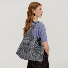 JINMANXUE Woven Purse for Women, Neoprene Top-handle Shoulder Bag, Hobo Tote, Travel Handbag, Wrist Bag For Work Shopping, Grey