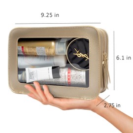LETGO Clear Makeup Bags, TSA Approved Toiletry Bag with Zipper, Clear Makeup Organizer Fit Carry-on Travel Essentials,Clear Cosmetic Bags for Women Men (O-Gold)