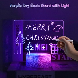 Acrylic Dry Erase Board with Light, 7 Colors Clear Desktop Note Memo Board with Remote & Timer, Dimmable 3D Touch Control Night Light, Creative Lighted Message Board for Study Work
