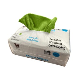 Mr Towels Reusable Microfiber Wipes, 50 Packs, Size 14 inches x 14 inches (Green)