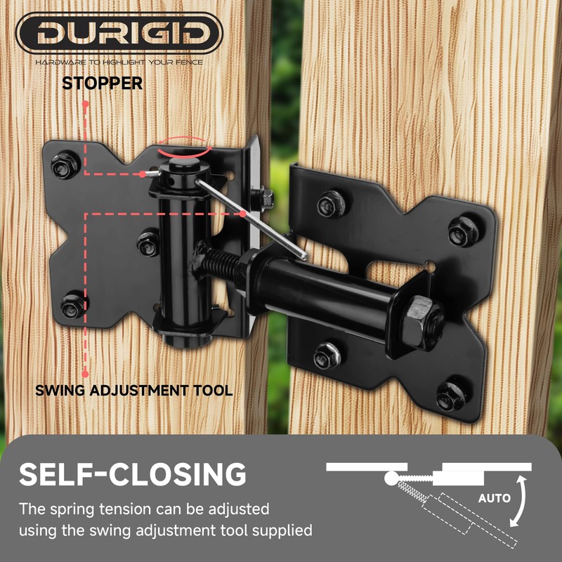 DURIGID Automatic Self Closing Gate Hinge for Vinyl, Steal Gate,