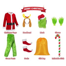DIYLN Mens Grinchs Costume Adult Grinchs Suit Santa Costume for Men Christmas Costume Furry Santa Suit Xmas Outfit DY022XXXL