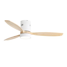 USA  Modern Design 52 Inch 3 Solid Wood Blade Smart Ceiling Fan With LED Light and Remote ControlColor: White 2, Emitting Color: 3 CCT, Lamp Power(W): 18