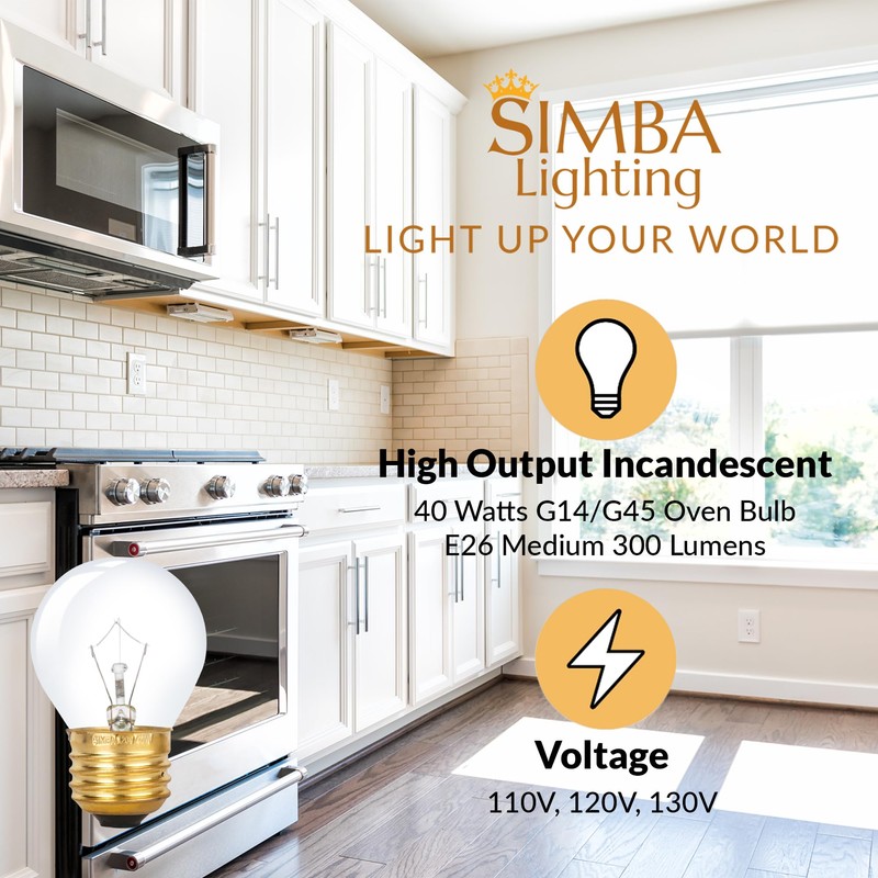 Simba Lighting Oven Light Bulb 300°C/572°F Rated G45 G14 40W