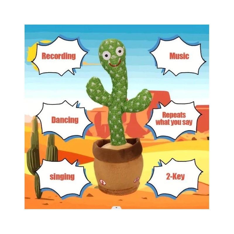 Dancing Cactus Toys,Talking Mimicking Singing Repeats What You Say:_Bearded Cactus