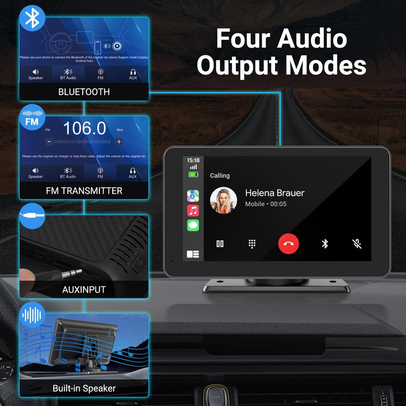 HAUXIY Wireless Apple Carplay Screen for Car, 7" HD Touchscreen