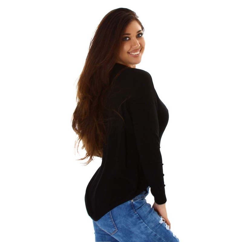 Jela London Women's Soft Mullet Pullover Stretch Crew Neck Soft