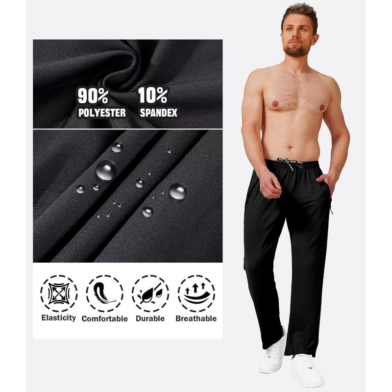 lomsoe 3 Pack Mens Athletic Pants with Zip Pockets Lightweight