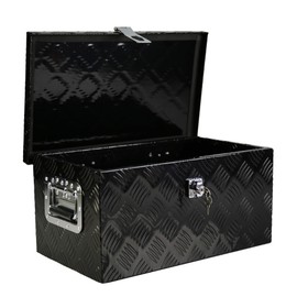 20 Inch Heavy Duty Aluminum Diamond Plate Tool Box Black Steel Underbody Truck Bed Tool Box with T-Handle Latch, Lock and Keys Waterproof RV Storage Organizer Trailer Pickup Toolbox