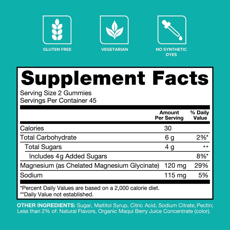 Qunol Magnesium Glycinate Gummies, 120mg of Magnesium Glycinate, High Absorption,