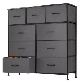 DUMOS 9 Drawer Fabric Dresser Storage Tower Organizer Unit for Bedroom Closet Cabinet - Gray