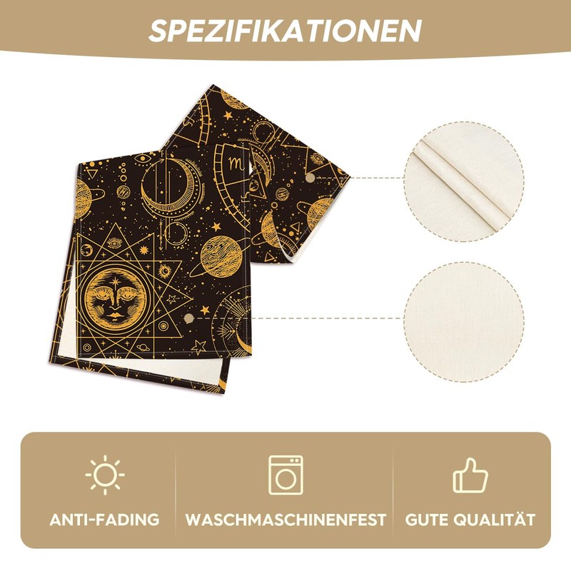 Artoid Mode Black Gold Astrology Occult Moon Magic Table Runner,