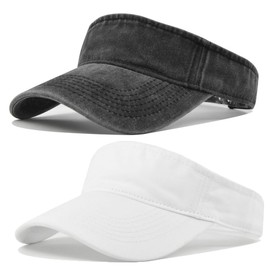 Tefelory 2pcs Vintage Sun Visor Hats for Women Men Cotton Adjustable Sports Empty Top Baseball Sun Caps(Black,White)