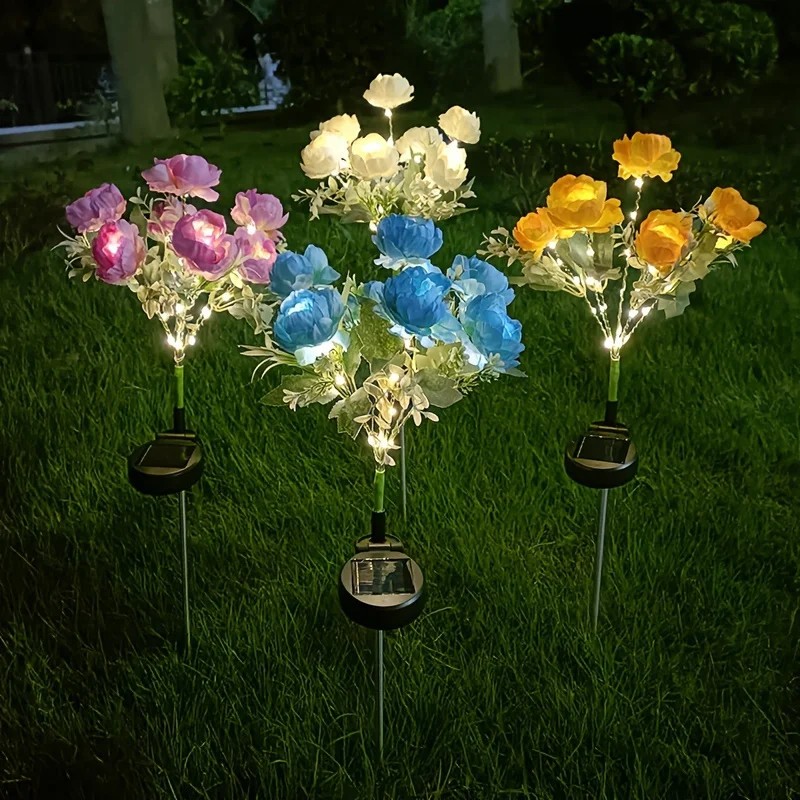 2pcs Solar-Powered Peony Flower Light, IP65 Waterproof, 14 Fancy Lights