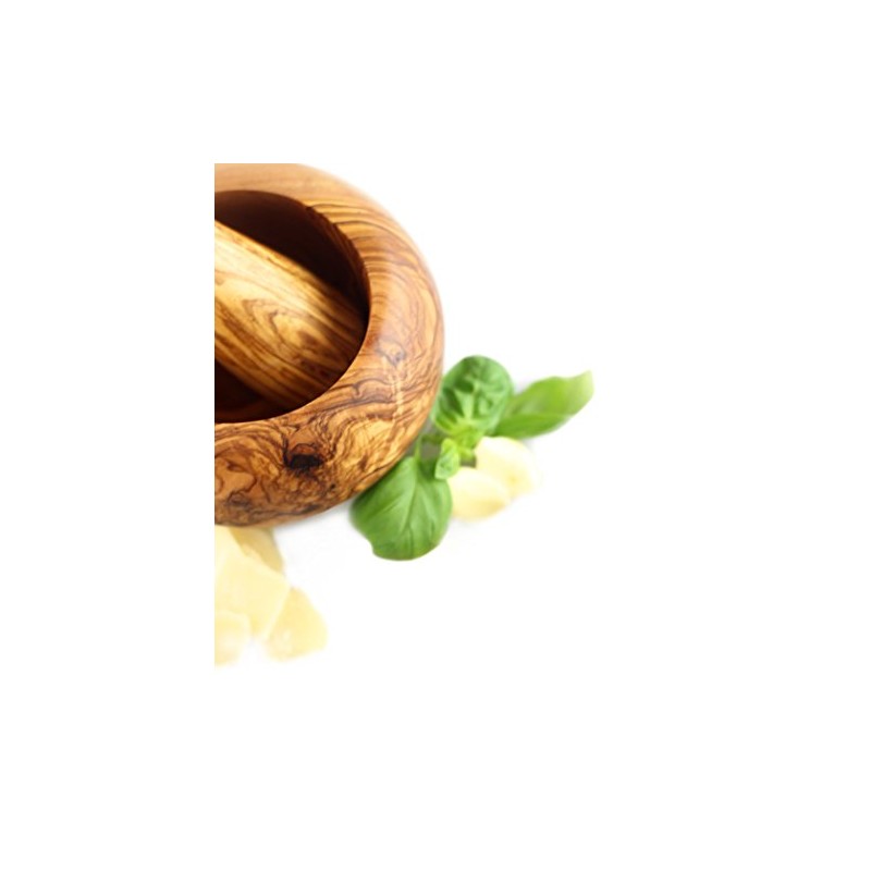 Round Mortar with Pestle Olive Wood 14 cm