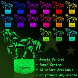 DREAMOON Horse Girl Gift, Horse 3D Night Light for Children, Horse 3D Lamp with 16 Colours Remote Control, Horse Gift Girls 7 Years