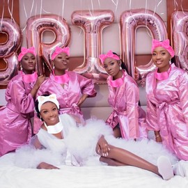 BAHABY Bachelorette Party Favors 12Pcs Spa Headband & Sleep Eye Mask Sleepover Party Supplies for Girls Women Bridal Shower Bachelorette Party Accessories (White & Hot Pink)