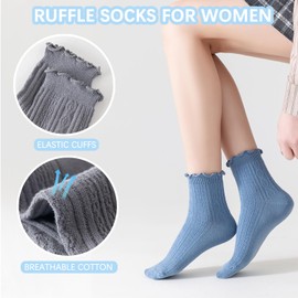 Mcool Mary Women's Ruffle Socks,Casual Ankle Breathable Cool Knit Cotton Cute Crew Frilly Sock 6 Pack