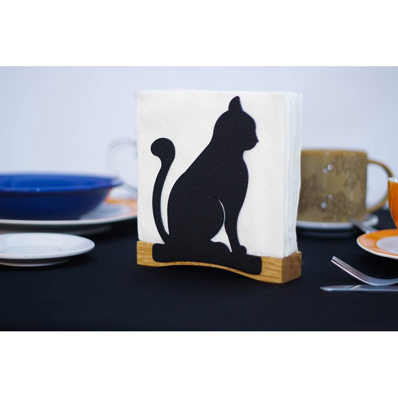 Moderno Servilletero Kitty, color negro, en metal, con base de