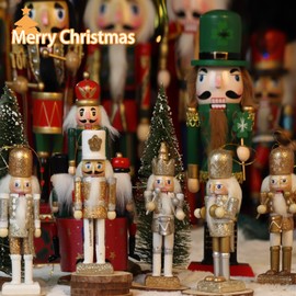 Jolik Christmas Nutcracker Ornament Set-Gold and Silver Glittered Christmas Soldier, Nutcrackers Xmas Tree Ornament Set(5.51'', Set of 5pcs)