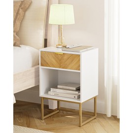 Apetaccat Nightstand, Boho Night Stand Wood Farmhouse Bedside Table with Storage, End Side Table for Bedroom,Living Room,White