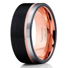 Rose Gold Tungsten Wedding Band Anniversary Ring Men & Women 8mm Black Tungsten Ring 18k Rose Gold Comfort Fit (11.5)