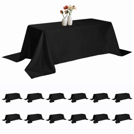 12 Pack Rectangle Tablecloth 90 x 132 Inches Black Table Cloth Stain and Wrinkle Resistant Washable Polyester Fabric Table Cover for Party, Wedding and Banquet Decoration