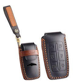ontto Car key Card cover fit for Hyundai Genesis GV70 GV80 GV90 G70 G80 G90 handmade leather key case holder keyring key chain Smart Key Shell protector Accessories 6 buttons Black