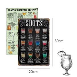 Cocktail Sign, Pack of 2 Vintage Cocktail Signs, Retro Tin Signs, Cocktail Bar, Metal Signs, Classic Wall Decoration Sign for Cafés, Bars, Kitchen, Pub Decoration