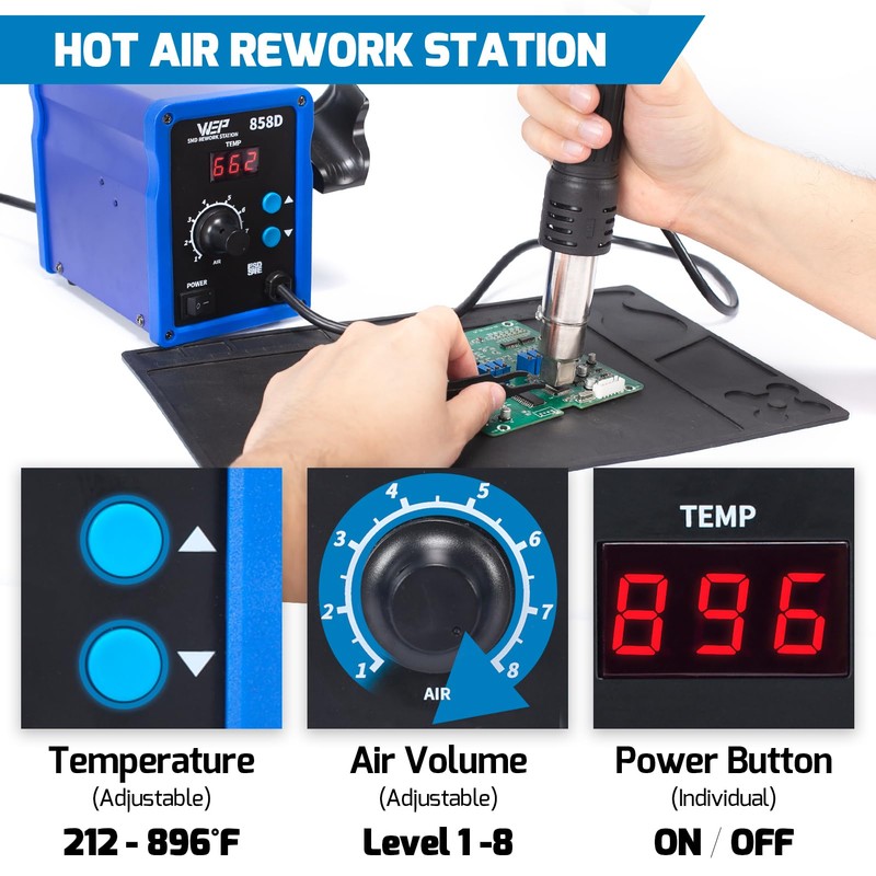 WEP 858D Hot Air Rework Soldering Station with Temperature Control,