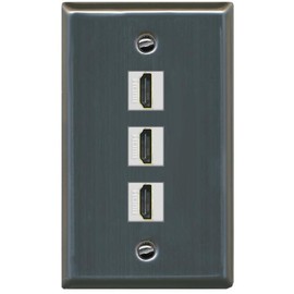 RiteAV 3 Port HDMI Wall Plate - Flat Style [Stainless Steel]