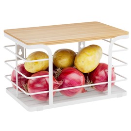 Stylstoreazy 2 Pack Pantry organizers and Storage,Kitchen Organization with Bamboo Top,Stackable Kitchen Pantry bin for Onion,Potato,Fruits,Produce,Vegetable,White