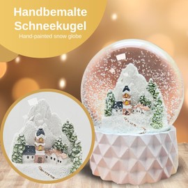 20301 Christmas Snow Globe, Mountain Village in the Snow, White Cubic Base, Height: 12 cm, Width 10 cm, 20301 (Bergdorf White Cubic)