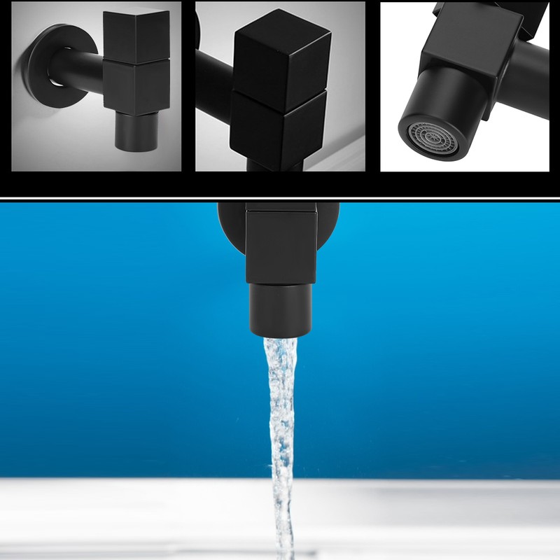 G1/2 Thread Black Copper Faucet Wall Mounted Single Cold Water