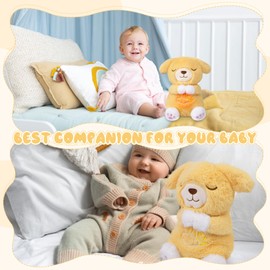Prewplam Breathing Stuffed Animal, Dog Plush Baby Toy, Soothing Sound Machine with Music Lights & Breathing Motion for Kids Boys Girls