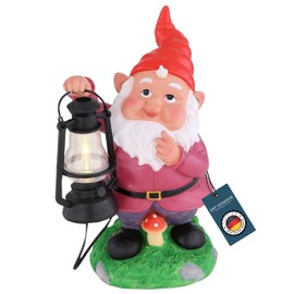 bmf-versand Garden Gnome Funny for Outdoor Use - Solar Light Garden Decoration Gnome with Lantern - Solar Lamp Camping Balcony - Garden Decoration Figures Solar - Outdoor Lamp Solar Light LED