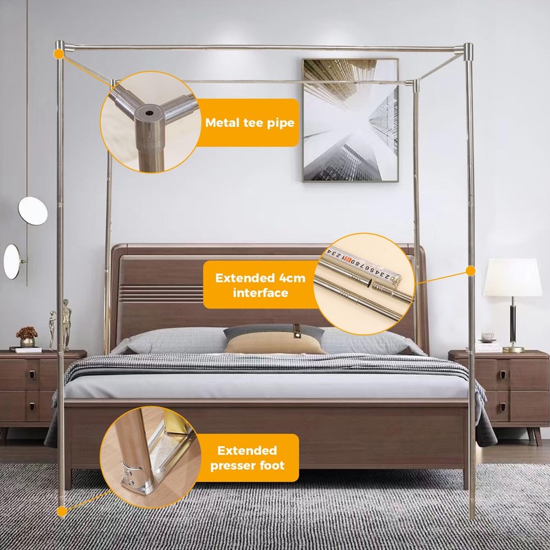 SEAYNFESH Bed Canopy Frame Queen Size,Stainless Steel Bed Post Poles